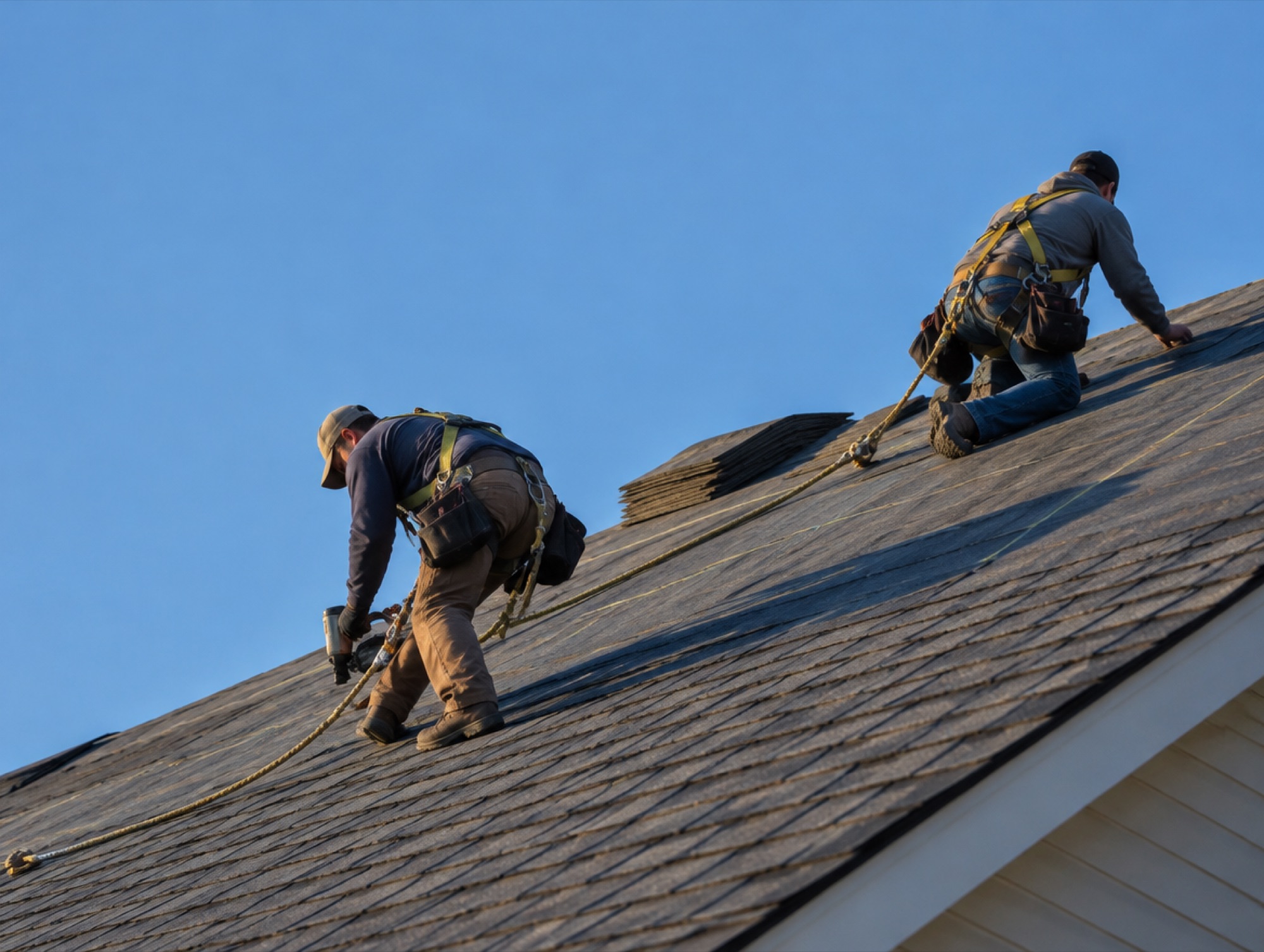 Roofing crew at work